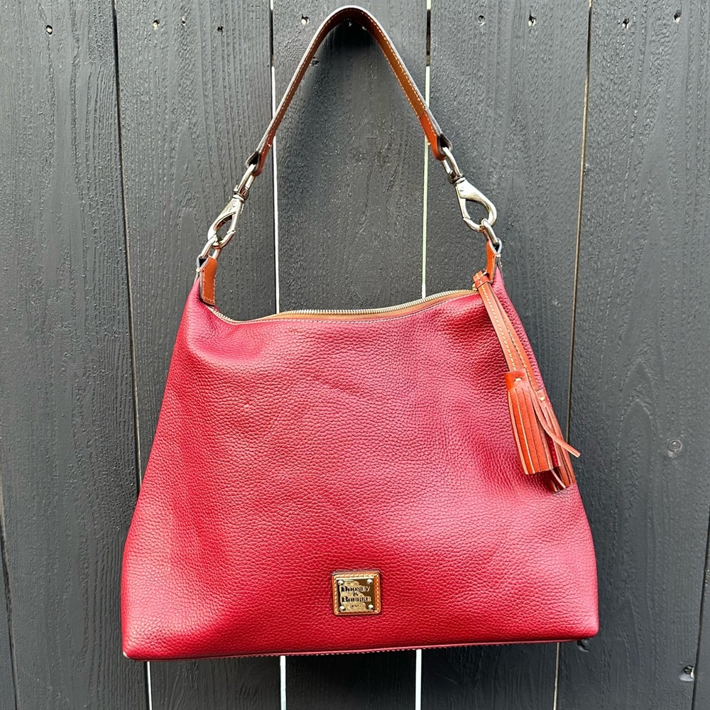 Dooney & Bourke Red Leather Shoulder Bag with Tan Strap
